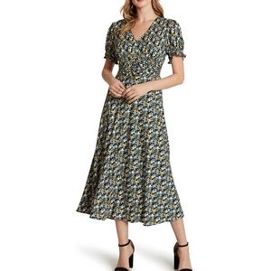 Tahari floral short sleeve crepe georgette midi dress